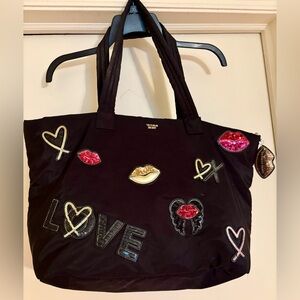 EUC VS Black Tote Bag with Colorful Patches. Nylon bag with embellishments ⭐️